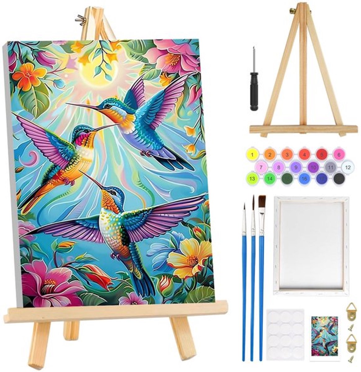 Schilderen op Nummer - Ingelijst Canvas - Doe-het-zelf Acrylverf - Houten Ezel - Voor Volwassenen - 3 Penselen - Verfset
