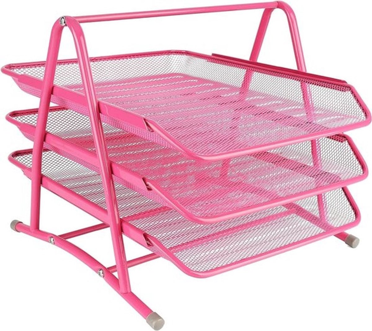 Oud: Metalen A4 Tray voor Documenten en Papier in Roze Nieuw: Documenten Tray - Papieropslag - Roze - Organizer - Metalen - A4 Formaat - Bureau - Huis/School/Kantoor - 3 Laags