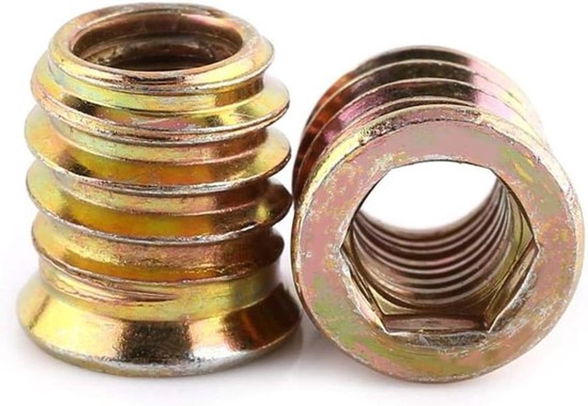 Schroefdraadinzetmoeren - Verzinkt - Zeshoekige aandrijf - Houten inzetstukken - Schroefdraad - Geschikt voor houten meubelassortiment - M8 x 15 mm - 20 stuks