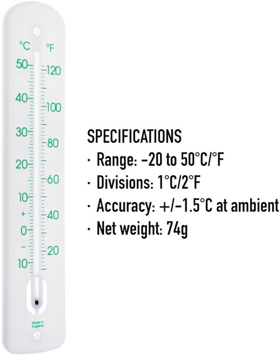 Grote buitenthermometer - 380 mm voor buiten gebruik in de tuin, kas, terras, zonneterras - Turkoois