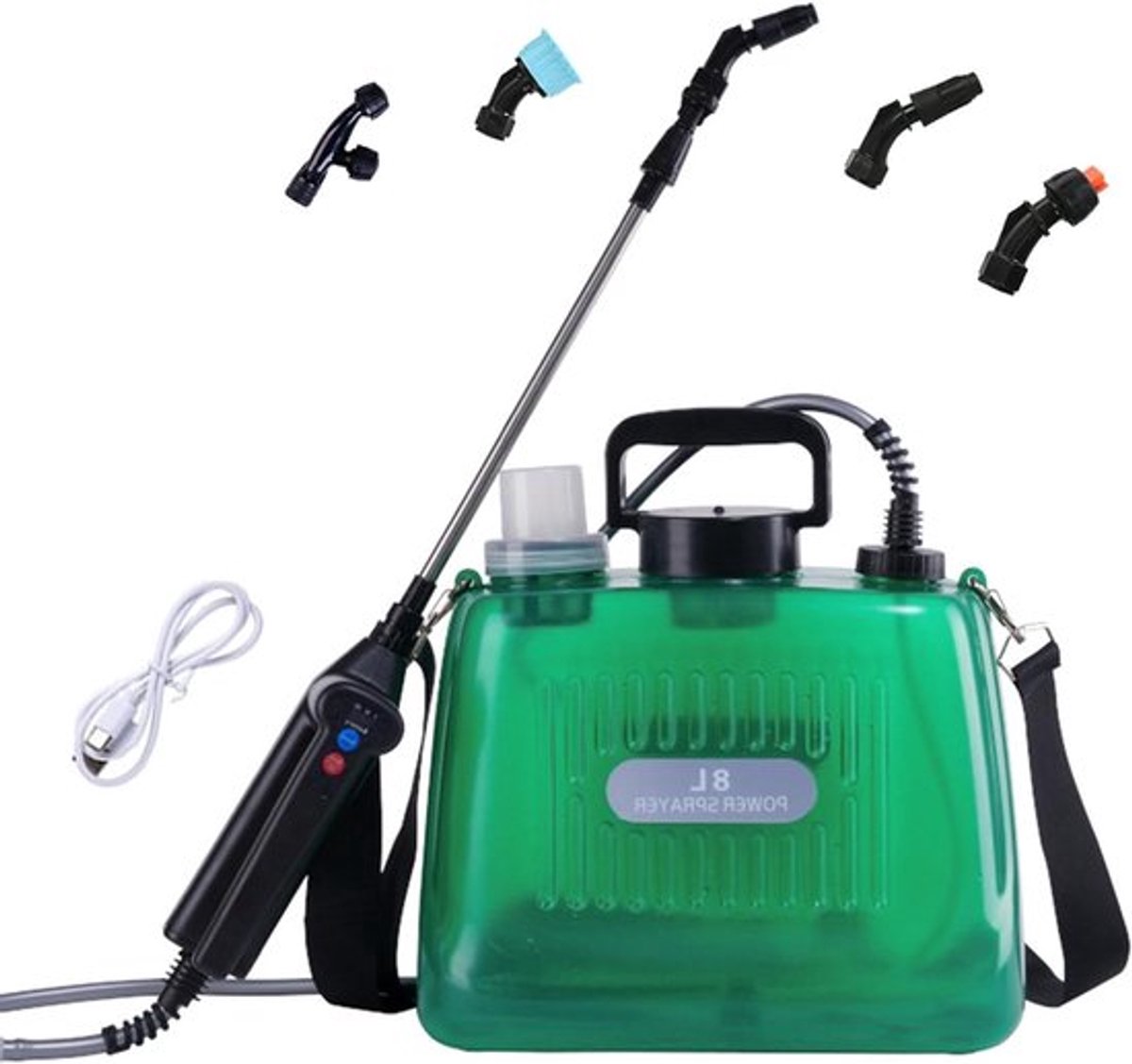 Accu Drukspuit 8 liter voor de tuin met LED-display en telescoopstang - 4 verstelbare sproeiers, 3 sproeisnelheden
