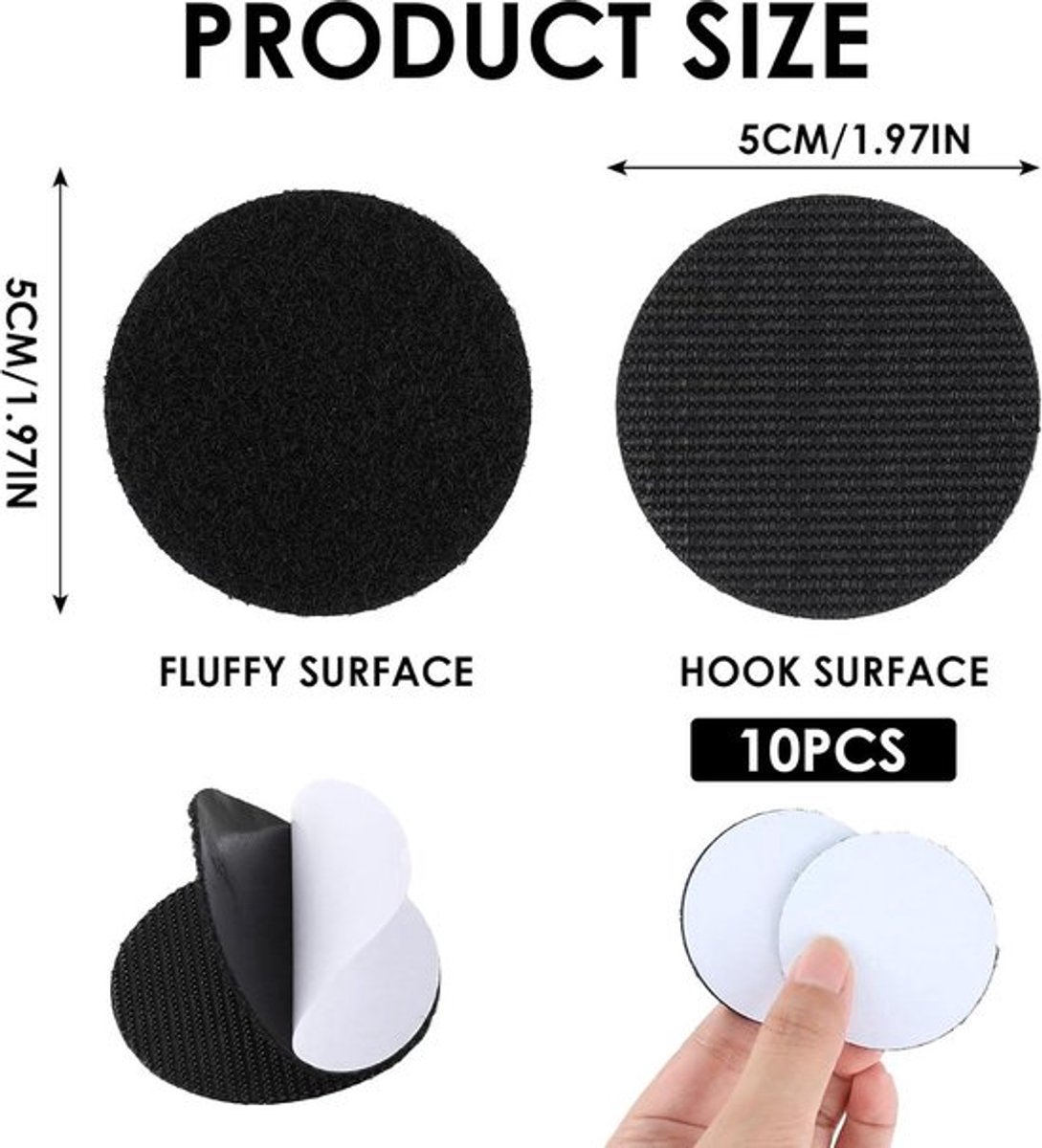 10 stuks klittenband zelfklevend extra sterk - herbruikbaar - 5 cm - rond - voor thuis en kantoor Klittenband zelfklevend