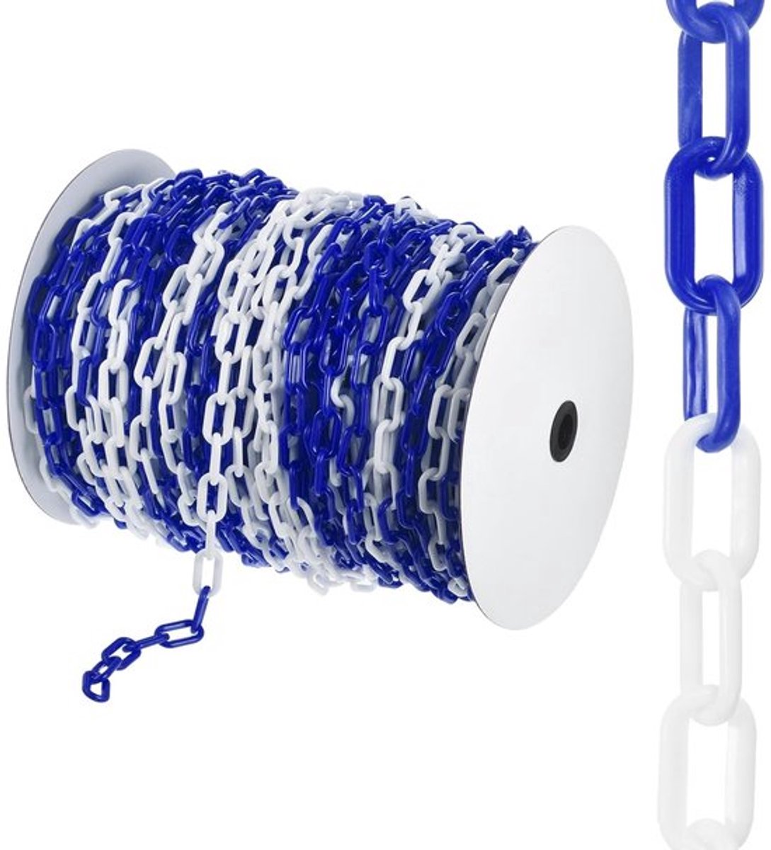 300 ft plastic eindketting - veiligheidsketting voor menigtencontrole, tuin, poort en bouwprojecten, blauw-wit