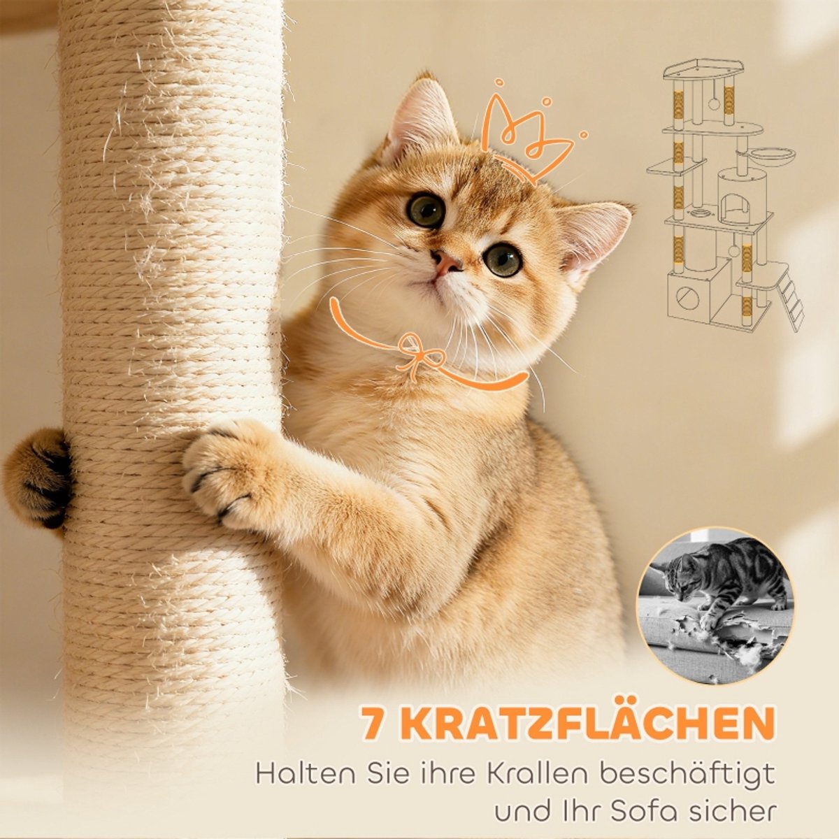Desmiu Krabpaal – 170 Cm – Met Tunnel En Kattenhuizen – Polyester – Lichtgrijs – Met Hangmat En Speeltjes – Brede Basis