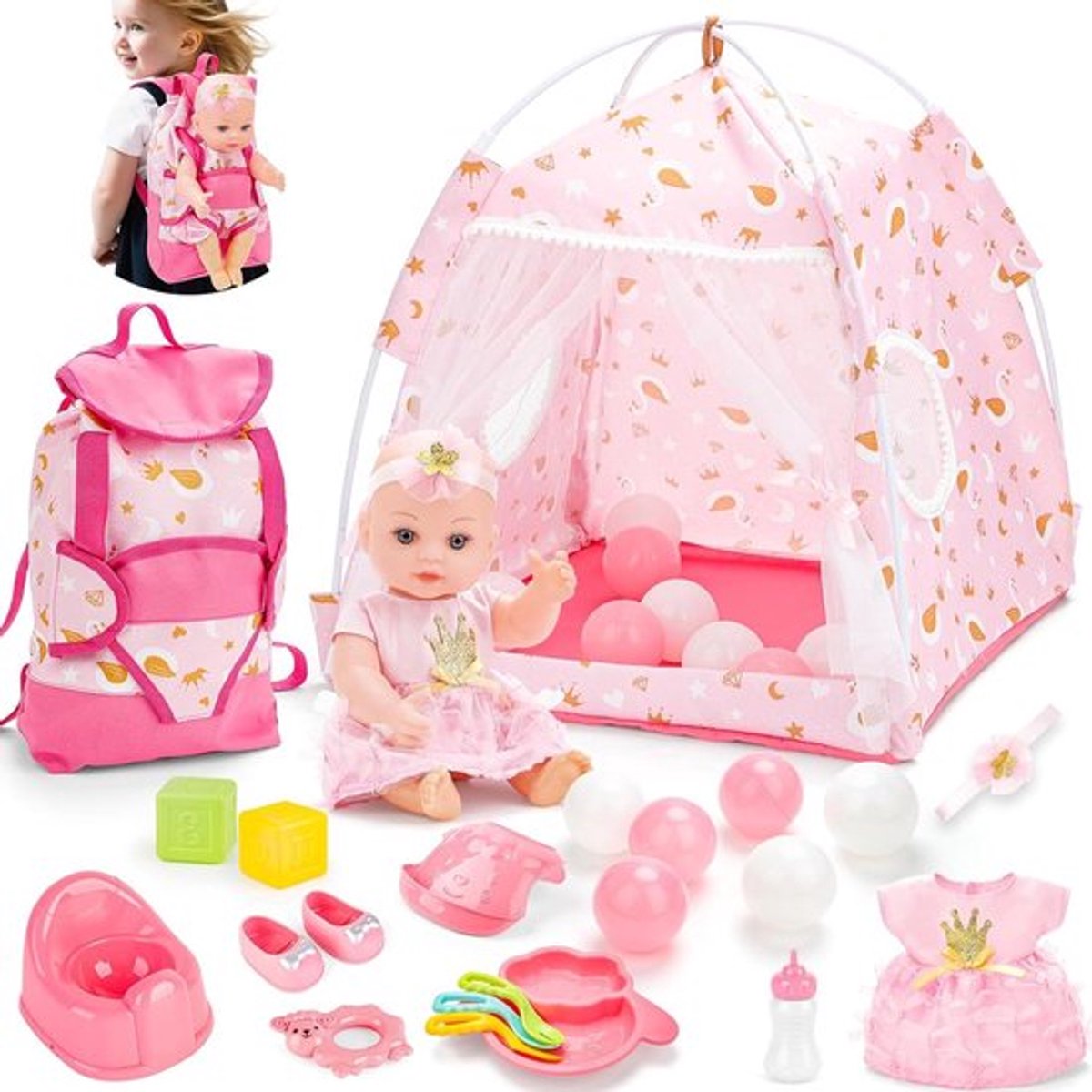 Poppenaccessoireset - Roze, Leuke Set voor Poppenhuis, Poppen Kleding en Accessoires