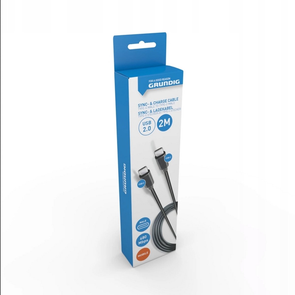 Grondige USB-C naar USB-C kabel, 2 meter, zwart