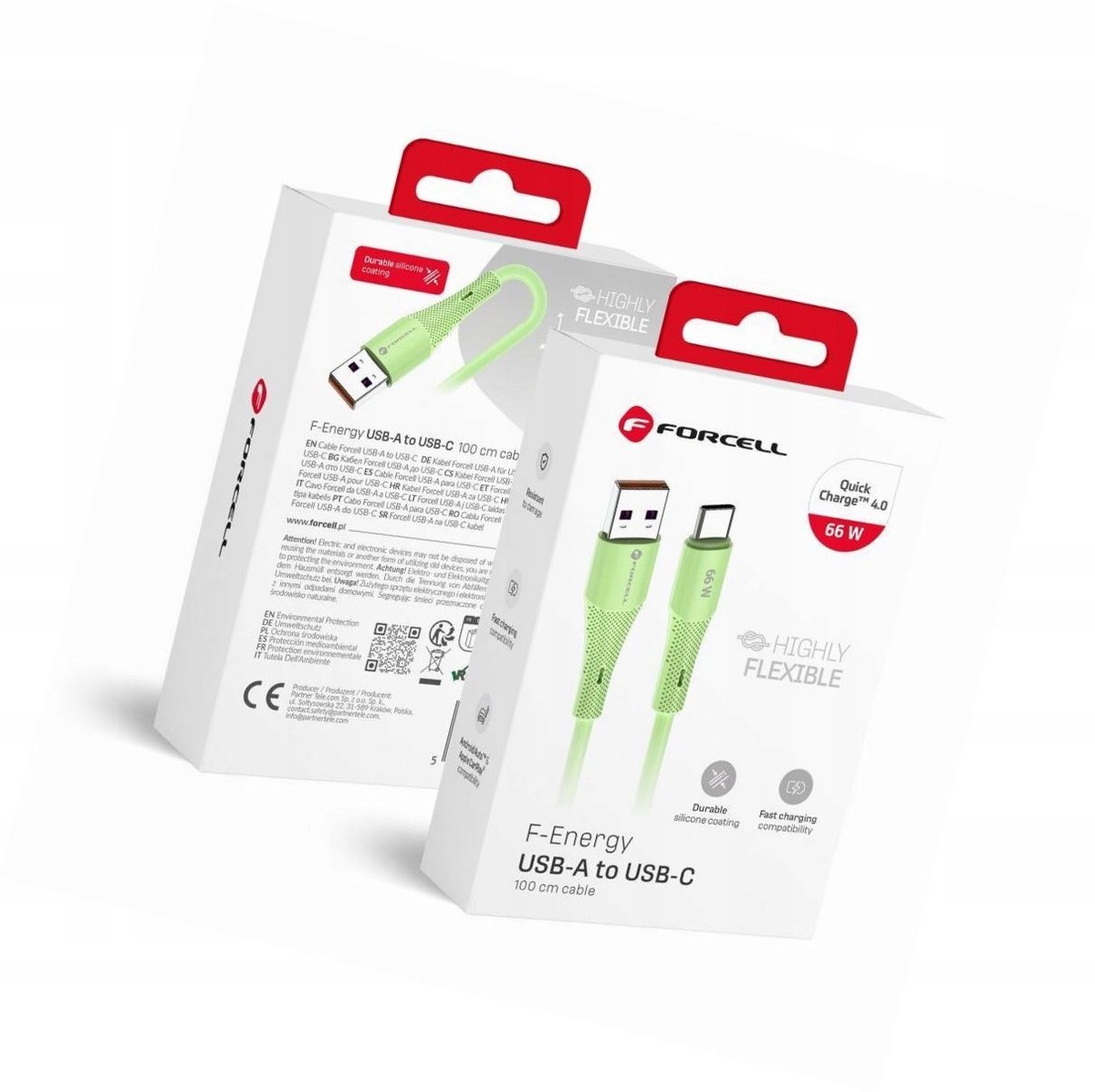 Forcell USB-A naar USB-C Kabel 1m Groen - Android Auto, 66W QC4.0