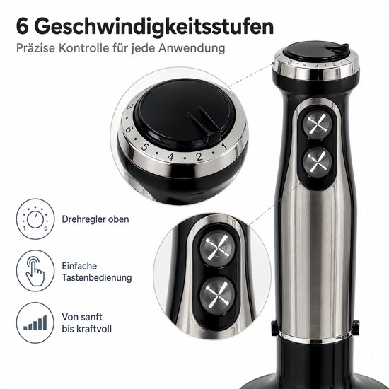 Staafmixer 5-in-1 mixerset, roestvrijstalen staafmixer met traploze snelheidsregeling, 1500 W, hakmolen, garde, melkopschuimer en maatbeker van OYLCDI — afbeelding 2