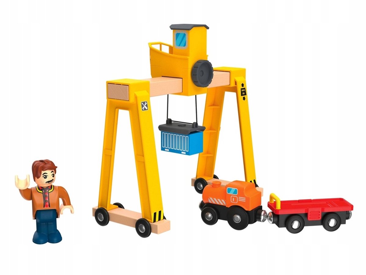 Speelse Houten Treinuitbreiding: Kraan, Locomotief & Rails