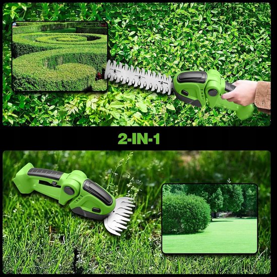 Heggenschaar Accu - Gras- en Haagschaar - Snoeischaar - Grasschaar - 2-in-1 Buxusschaarmes en Grasschaarmes - 500W - Dubbel Veiligheidsslot - Tuingereedschap - Voor Kleine Tuin en Balkon — afbeelding 4
