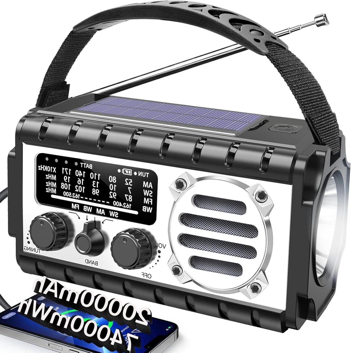 Noodradio - Weerradio Oplader - Noodsituaties - Grote Batterijcapaciteit - 20000mAh - Zilver