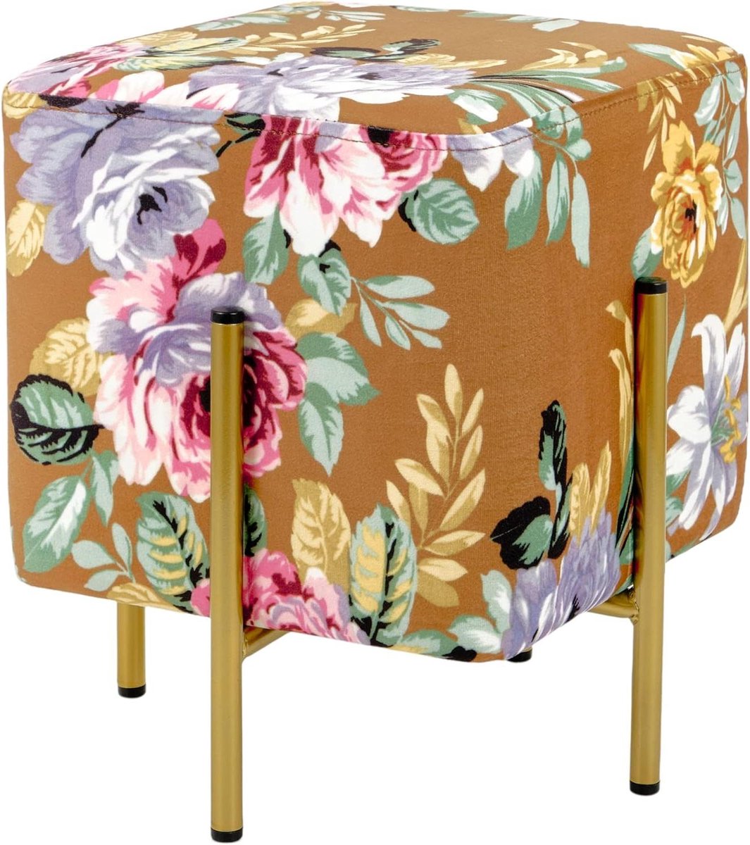 Zitzak voetensteun - Krukje poef - Comfortabel zitten - Fluwelen bekleding - 33x33x38 cm - Bloemenprint