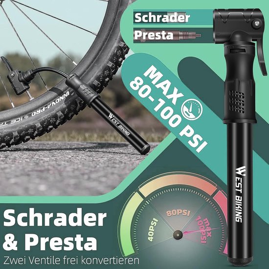 Mini Fietspomp - Draagbare Luchtpomp - Banden Oppompen - Universele Ventielen - 26 cm - Aluminium — afbeelding 5