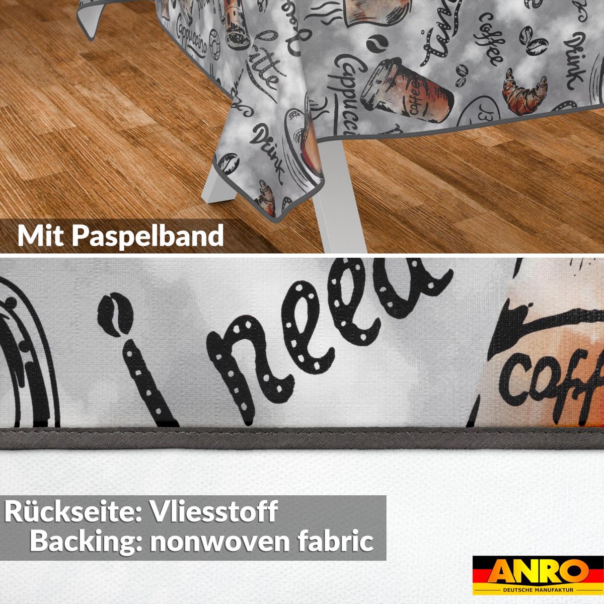 ANRO Tafelkleed Koffie Grijs 130x90cm Met sierband Afwasbaar Waterafstotend Binnen & Buiten
