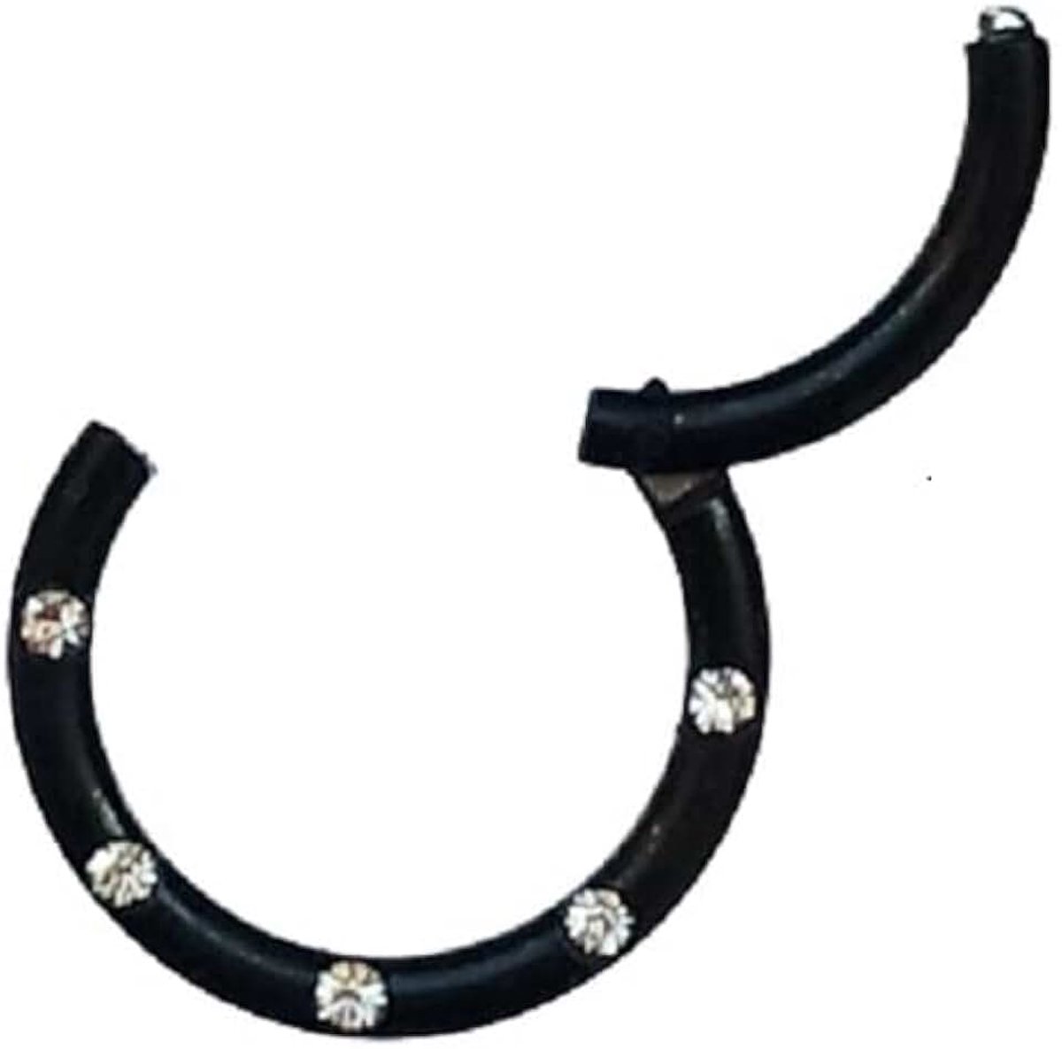 Zwart segmentring piercing ring scharnier septum neus oor helix wit stras piercingring klicker CHIRURGENSTAAL 316L roestvrij staal zwart 5 zirkoon kristal wit helder (1,2 mm x 10 mm)