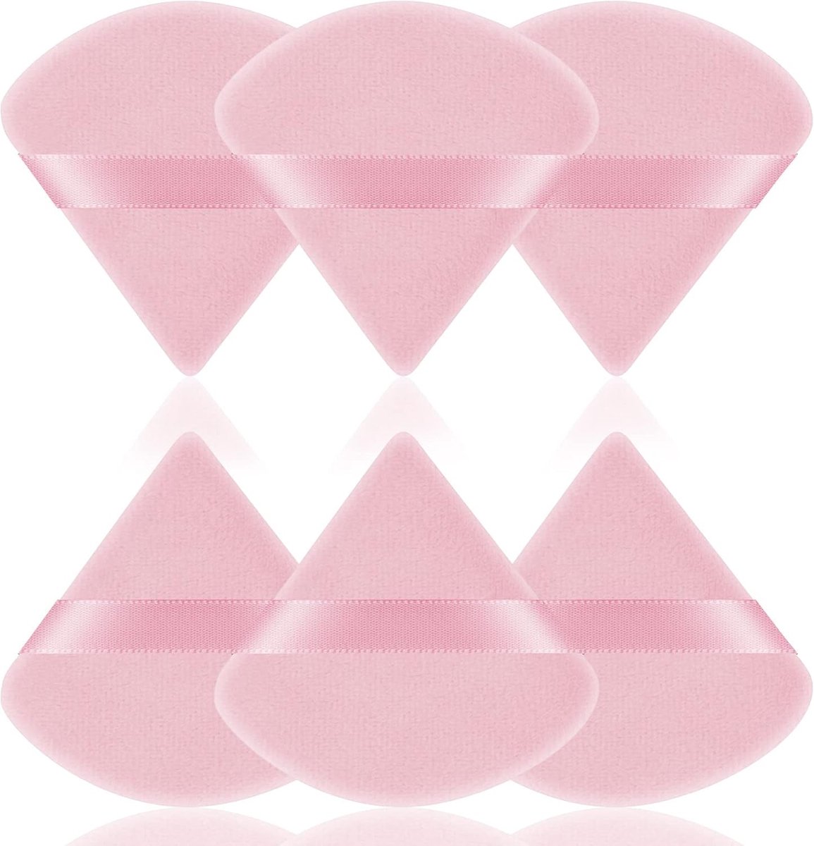 6 stuks driehoekige make-up-poederquasten, gezichtssponsjes, poederquast, wasbaar, herbruikbare make-up-spons, nat en droog make-up-gereedschap voor los poeder of foundation, rouge (roze)
