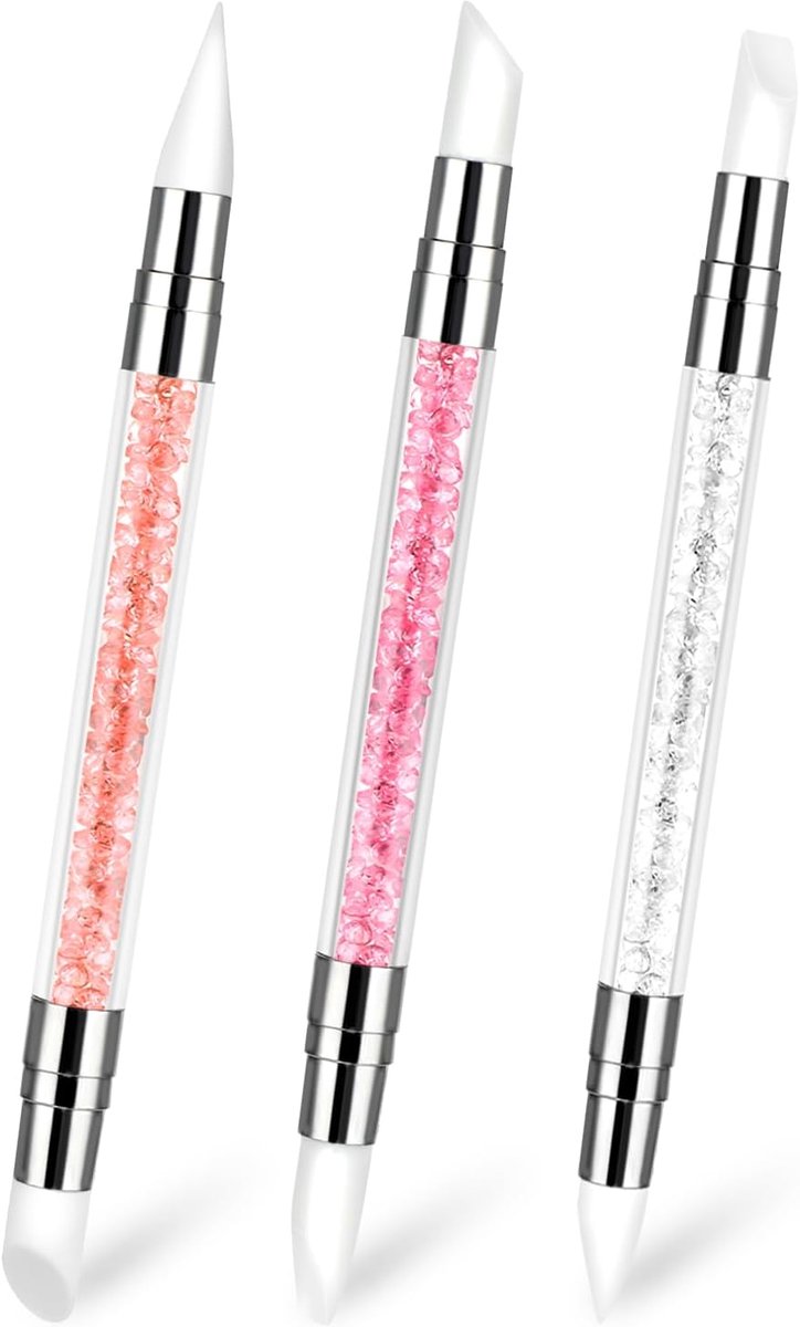 3 stuks nagelpenselen siliconen nagelkunst penseel dubbel uiteinde nagelkunstkwast gel snijkwasten nageldesign penselen nailart dotting tools manicure gereedschap voor gelnagels uv-gel nageldesign