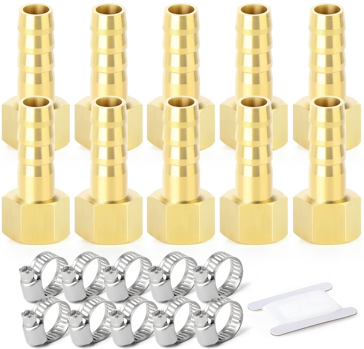 10 Stuks 6mm OD Barb Naar 3/8 "Vrouwelijke BSP Connectors, Messing Slangpilaar Knelkoppelingen