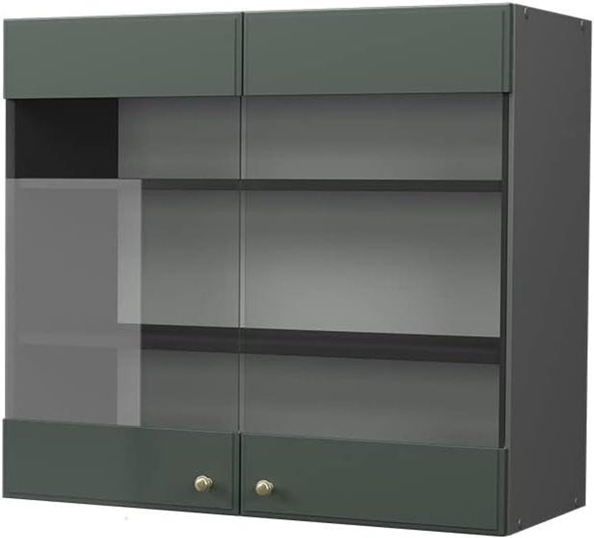 Keukenkast Vitrine - Hangend Keukenmeubel - Keuken Opbergen - Soft-Close Scharnieren - 80 cm Breed - Groen Goud