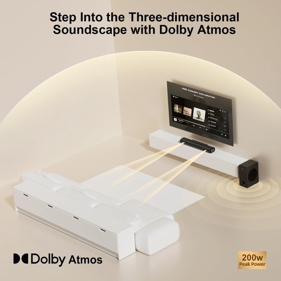 2.1 Soundbar Systeem - Home Cinema - Thuisbioscoop Ervaring - Dolby Atmos Surround - 43 cm Breed - Zwart — afbeelding 4