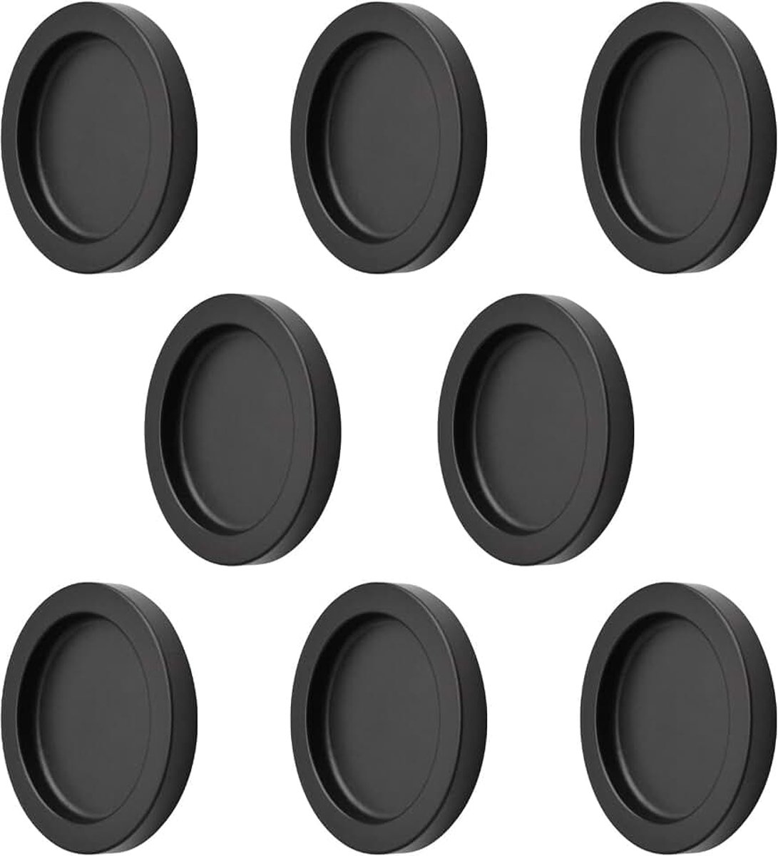 Ronde zelfklevende schuifdeurgreep, 8 stuks, kastdeur, vingergreep, aluminiumlegering, onzichtbare deurgreep voor schuifdeuren, laden, kasten, kledingkast, zwart