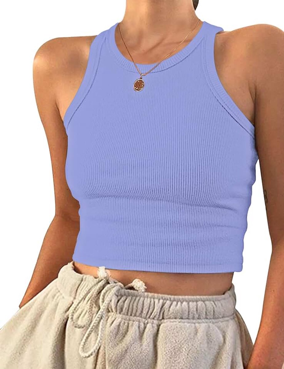 Vrouwen Crop Tops Singlet Mouwloos Ronde Hals Racerback