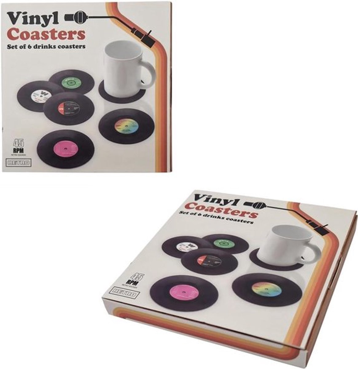 Onderzetters - Retro Stijl - Vinyl - Antislip - Bekerkussens - Thuis Kantoor Winkel - Tafelgerei Decoratie - Geschikt voor CD Plaat - Stijl A - 6 stuks