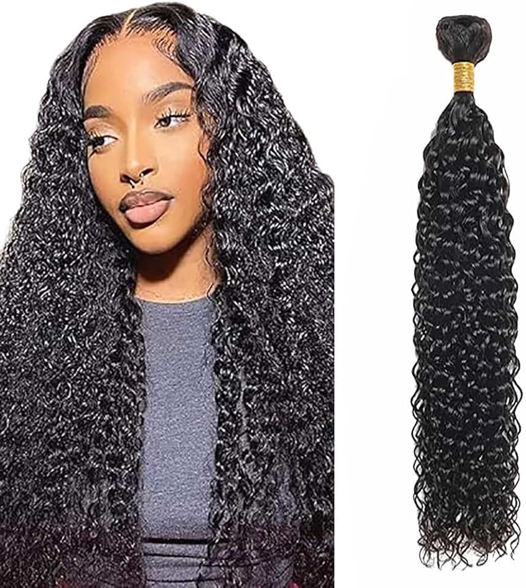 Wave Human Hair Bundles Natural Black #1B Color Unprocessed Human Hair Extensions Double Weft Weave Single Bundles 50g/Piece for Woman 22 Inch