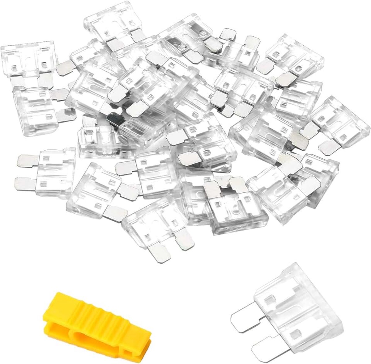 20 stuks 25 A standaard autozekeringen, platte zekeringen, autozekeringen, steekzekeringen, platte zekeringen, set met 1 zekeringtrekker