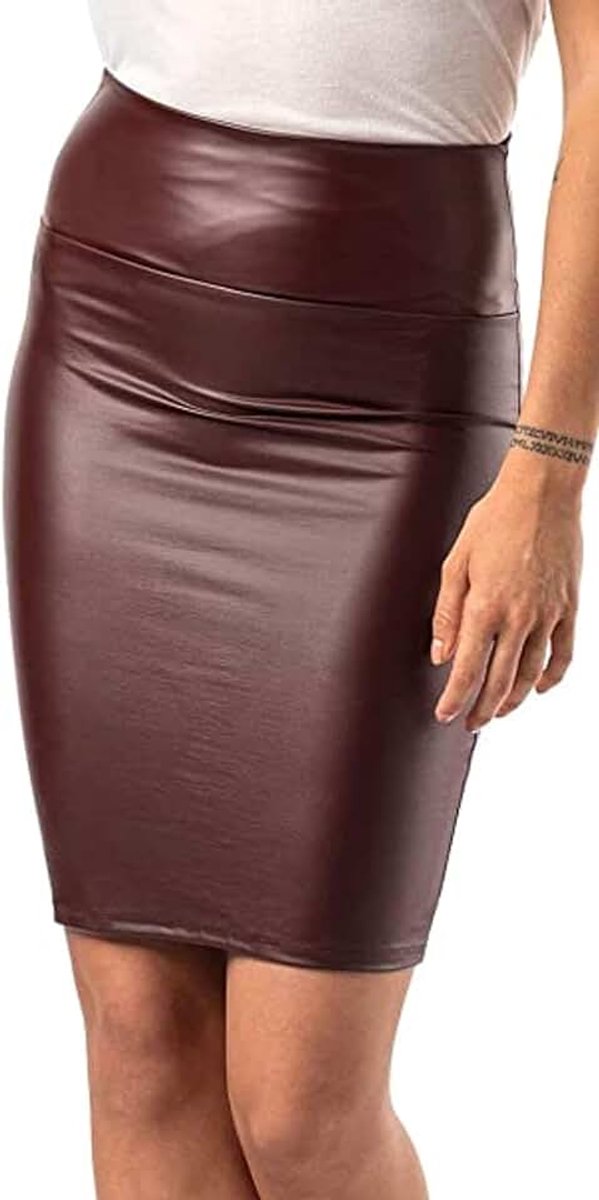 Rok voor dames, lederlook, wetlook, stretch rok