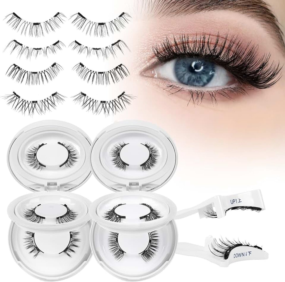 Clace Kit Di Ciglia Magnetische met applicatore, Ciglia Magnetiche Naturali Senza Colla, Facili Da Indossare Per Principianti (4 Kits-C)