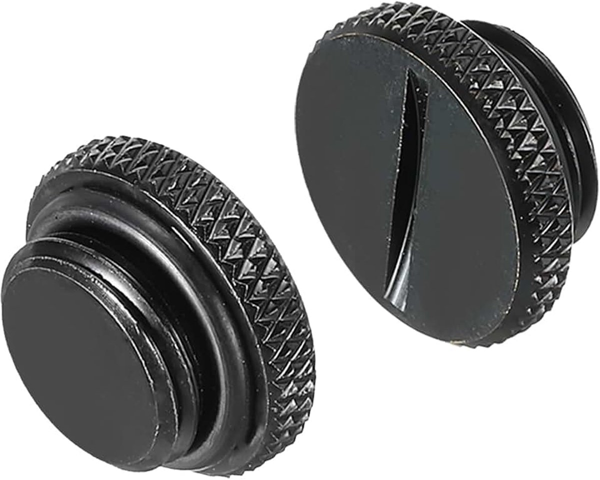 2 stuks waterkoeling afsluitstoppen G1/4 schroefdraad messing waterkoelingsarmatuur schroef voor waterkoelsystemen computers, zwart