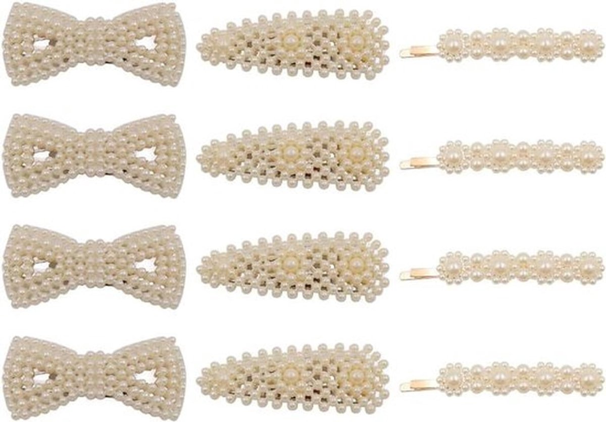 Parel Haarspeldjes - Meisjes Dames - 12 Stuks - Galafeest Bruiloft - Handgemaakte Haaraccessoires - Geschikt voor Alle Haartypes - Zwart Wit Rood