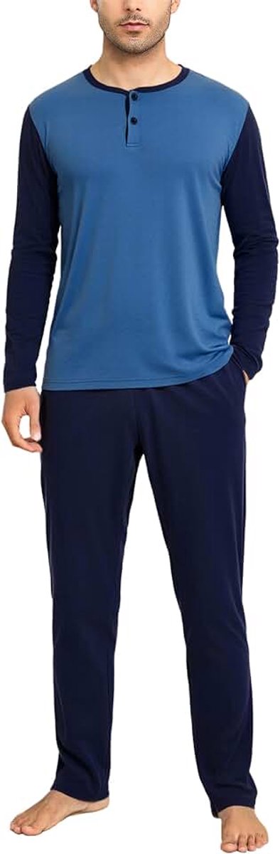 Pyjama voor heren, lange set, katoen, winter, pyjama, tweedelig met pyjama, broek, nachtkleding, lange mouwen, cadeau voor mannen