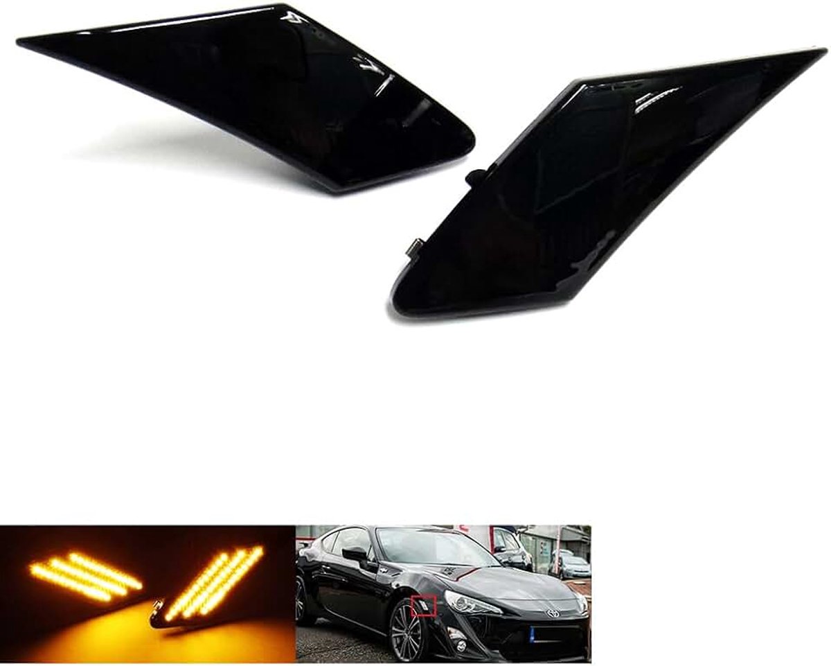 2x Zwart Gerookte Lens Zijbumper Indicator Amber LED Markeringslicht voor 2012-2021 BRZ 86 GT86 FR-S