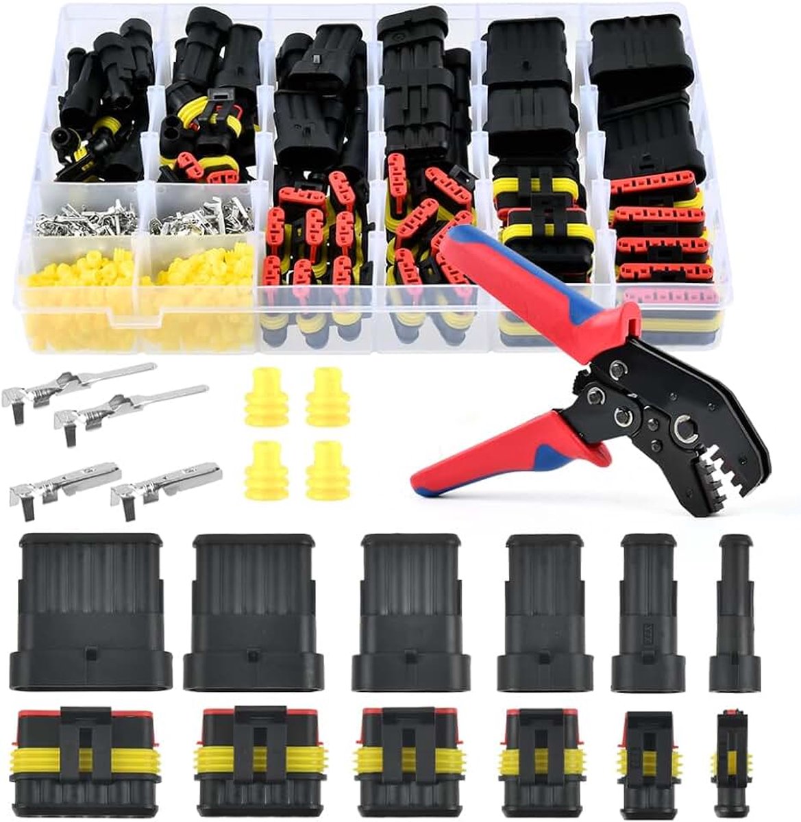 741 Waterdichte auto-kabelconnector, stekker met krimptang, aansluitingsset voor auto, motorfiets, boot, vrachtwagen, 1/2/3/4/5/6-polige autostekker