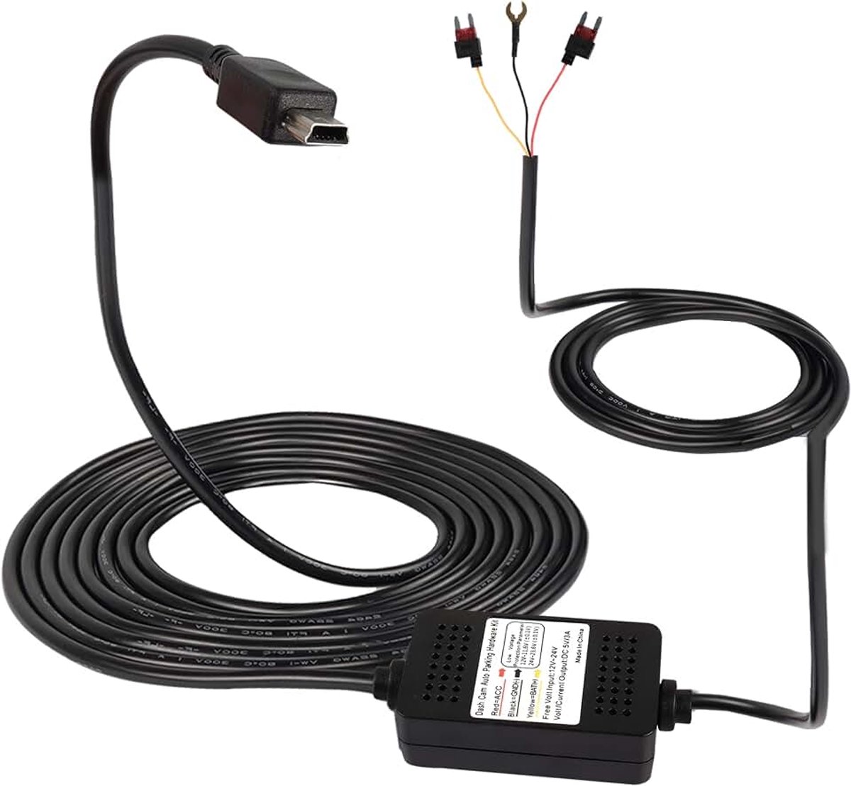 Dash Cam ACC hardwire kit, mini USB hardwire dashcam kit step-down kabel, 12V-24V naar DC 5V 3A Car Dash Charger netsnoer - 3,5 m