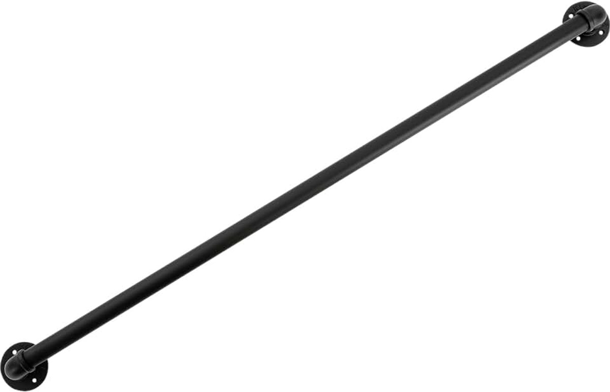 90-270 cm, stalen buizen en gietijzeren leuning, trapleuning, zwarte wandleuning, wandleuning met halfronde afsluitingen en houders, voor binnen en buiten, rond, Ø 32 mm
