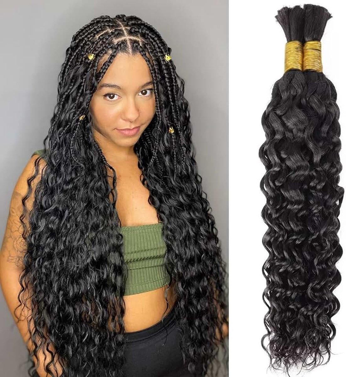 Water Wave Braiding Hair 100g 20 Inch Natural Black Hair Bulk Human Hair for Braiding No Weft Bundle Braziliaans Menselijk haar Extensions for Boho Braids Wet and Wavy Human Braiding Hair