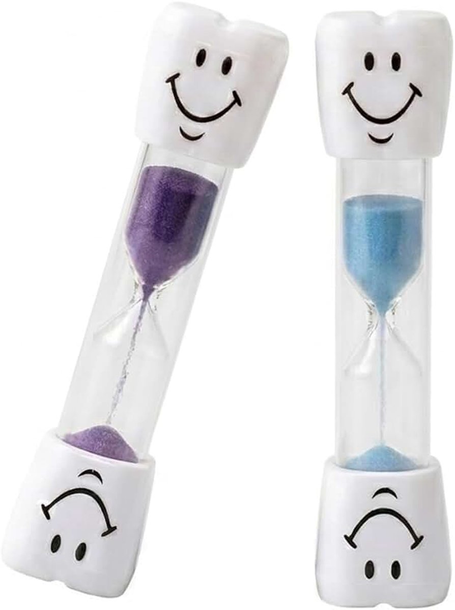 2 Stück Sanduhr Zähneputzen Kinder 3 Minuten Timer mit Smiley Gesicht Bunter Sanduhr Set für Kinder Zahnbürste Zeitmanagement Spiel Küche Zuhause Blau und Lila