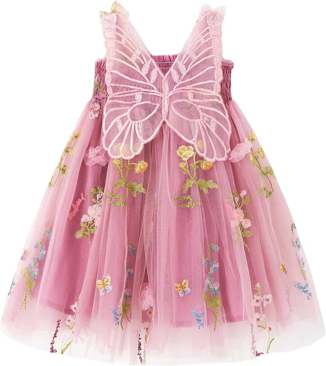 Jurk van tule met vlinders voor babymeisje, mouwloze peuterjurk met geborduurde bloemen, prinsessenjurk voor bruiloften, feestjes en verjaardagen