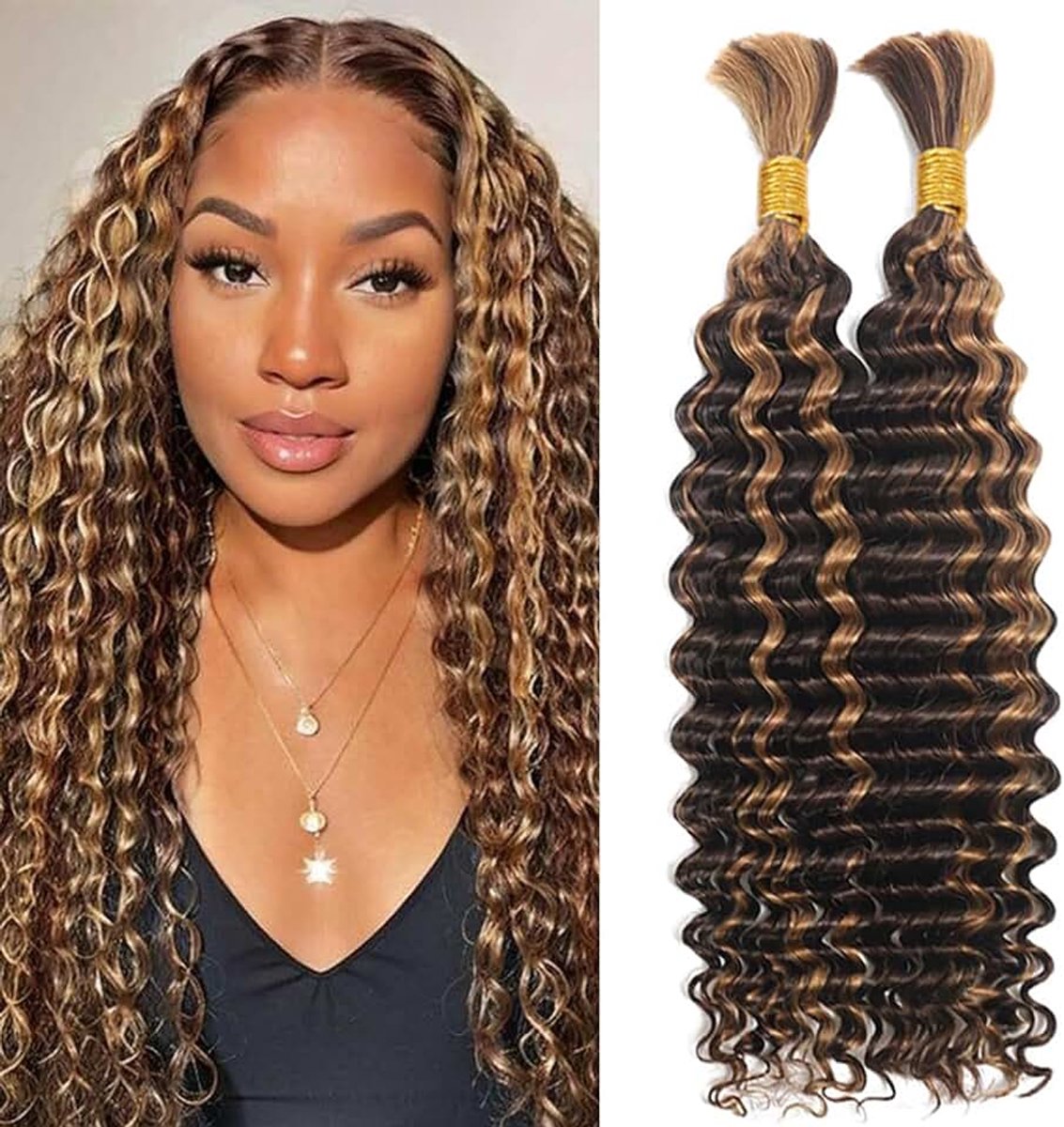 Deep Wave bulk haar voor vlechten, 45 cm, 2 bundels/verpakking, geen weft, synthetische vlechten, haarextensions voor boho stijl