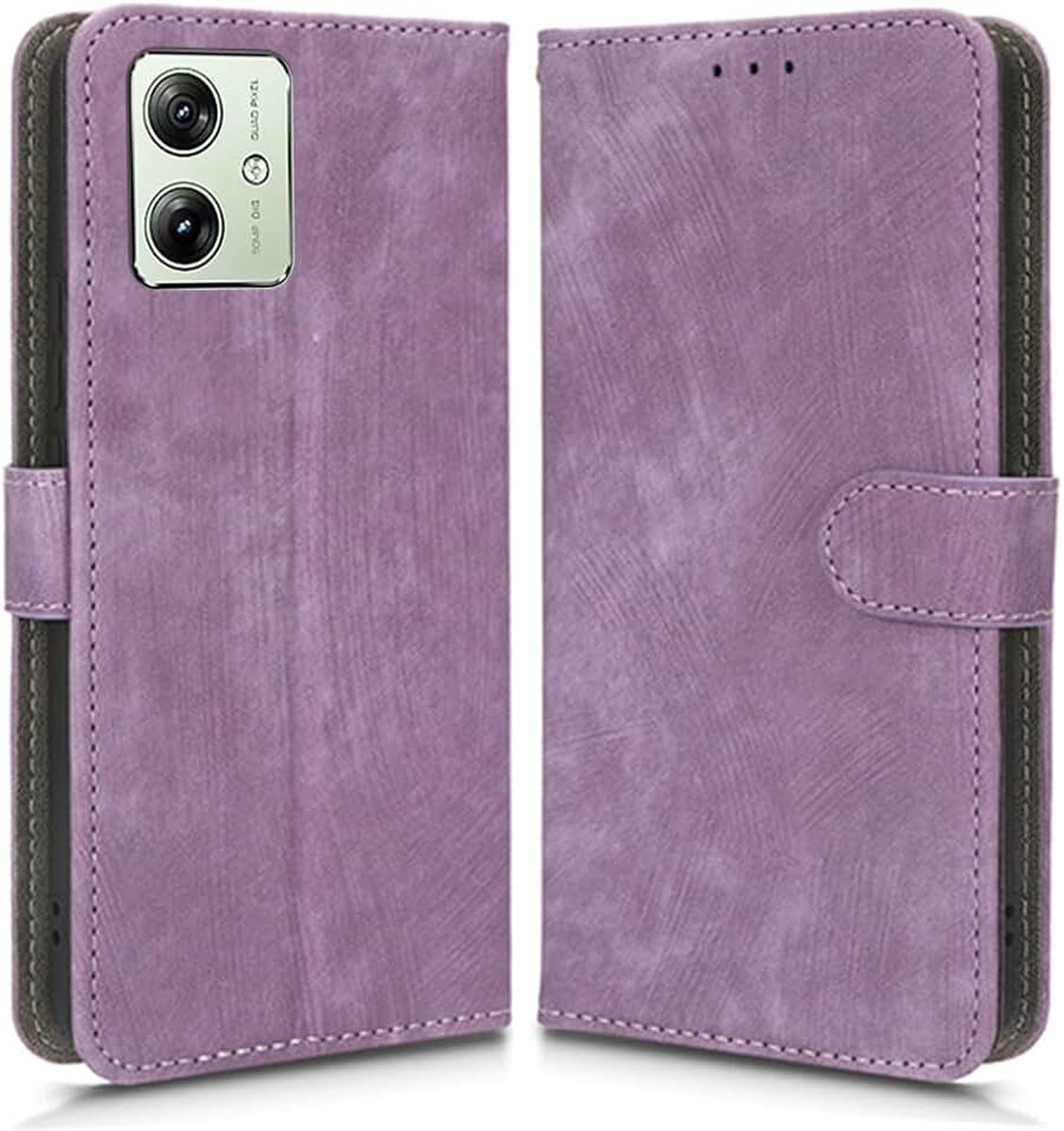 Hoesje compatibel met Motorola Moto G54 5G, magnetische flip-lederen beschermhoes met RFID-blokkering en kaartsleuven, kickstand Paars