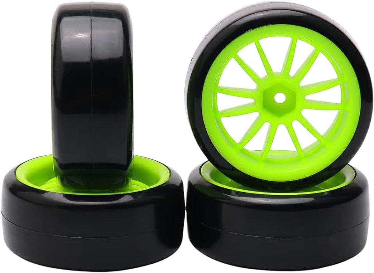 4 stks 12 Spaak Groene Wiel Velg Tyre Banden voor RC 1/10 Drift Auto