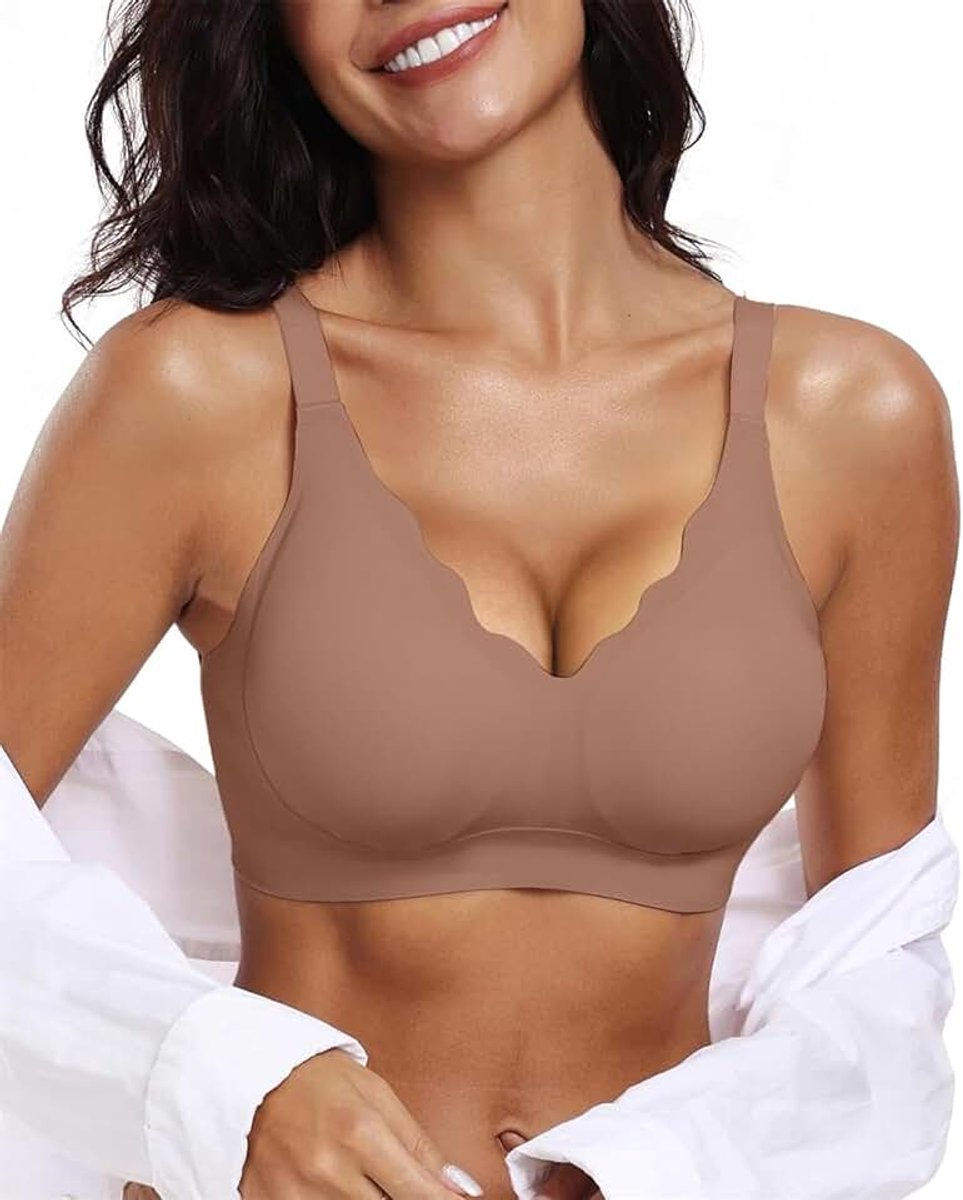 Beha zonder beugel voor dames, comfortabele naden met push-up-ondersteuning, V-hals, zacht, beha, verstelbare schouderriemen