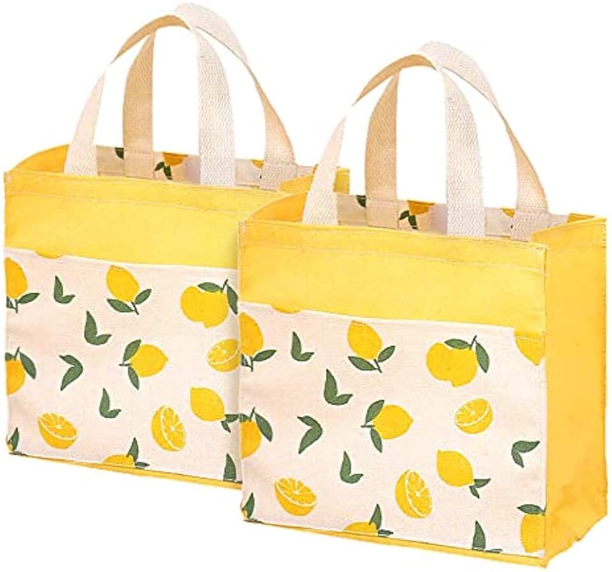 Klein Mit Griffen 2Stk Faltbare Einkaufstasche Recyclingtasche Baumwolltasche Tragetaschen Für Frauen Vriendelijker Mädchen 22Cm X 22Cm (Gelbe Zitrone)