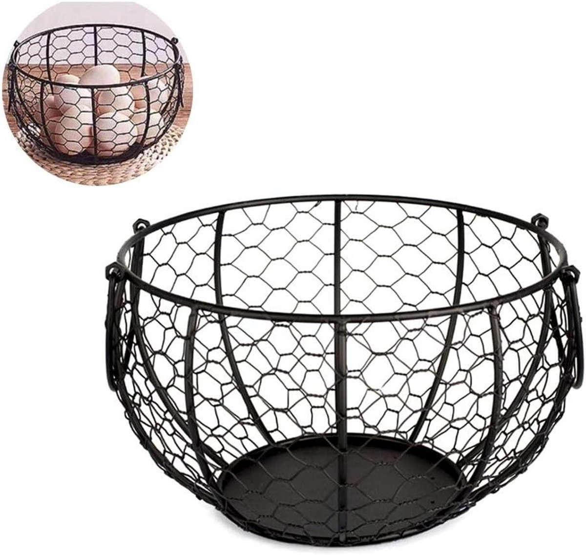 Draad Eieropbergmand - Keuken Organizer - Eieren Bewaren - Rustiek Landelijk Design - 3 Dozijn Capaciteit - Zwart