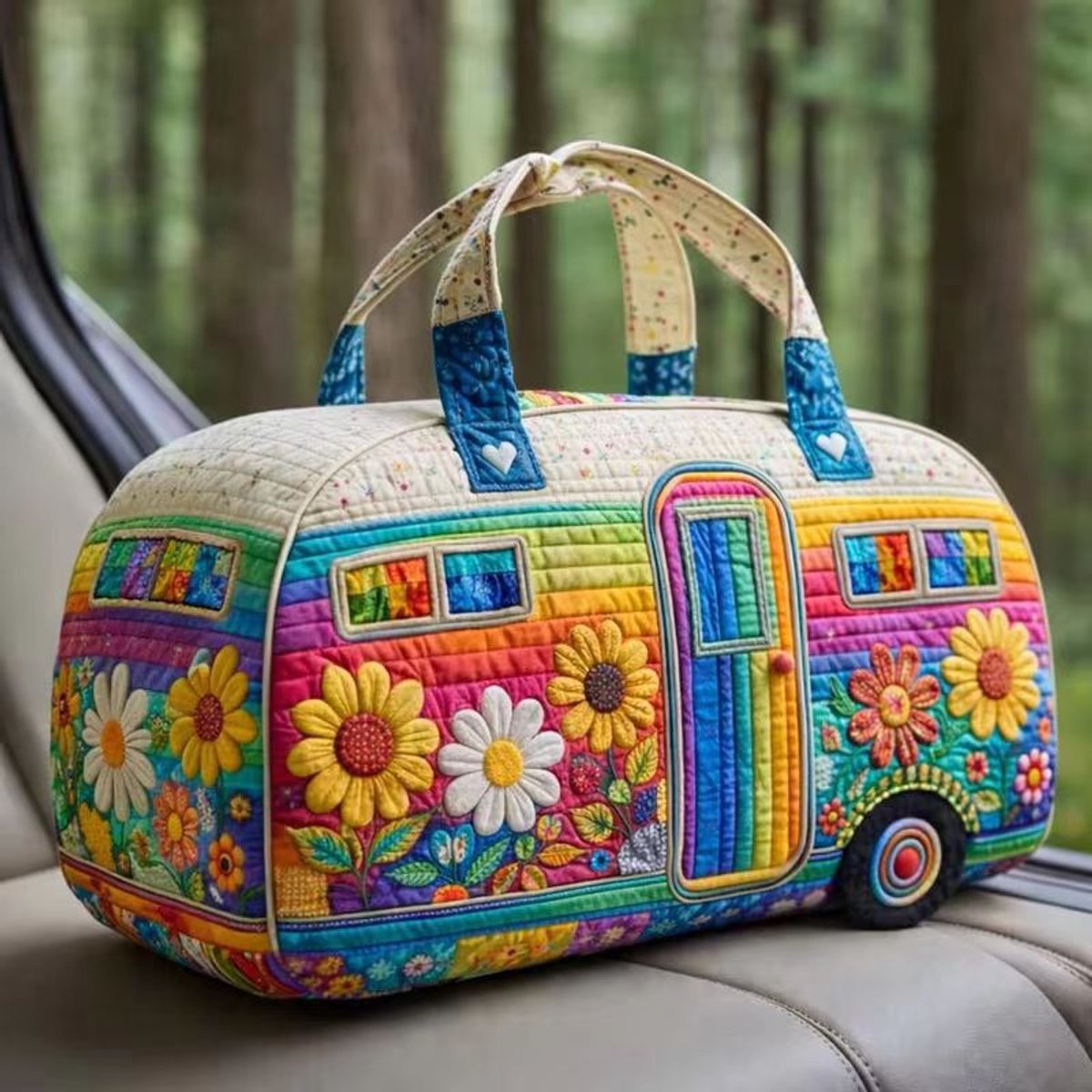 Textielen tas, retro bloemenprint in 3D-stijl, boho-stijl voor reizen en sport, meerkleurig, groot (18 x 9 x 9 inch)，82 modellen