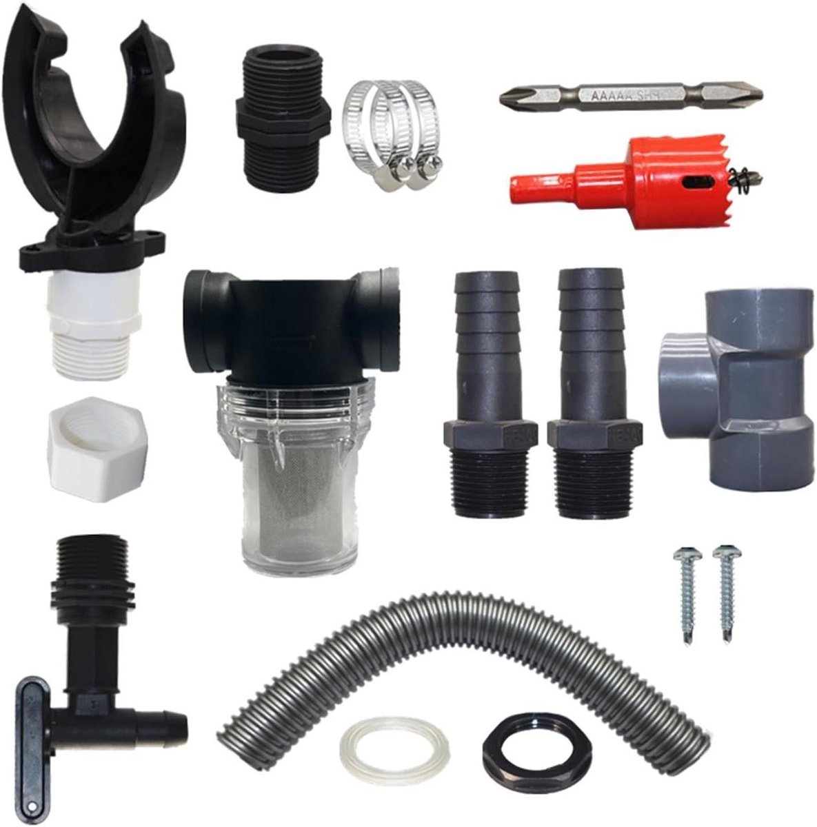 Regentonverbindingsset - Regenopvangsysteem Watervat - Regenwater Verzamelen - Robuuste PVC Interface - ca. 50 cm buis - Grijs