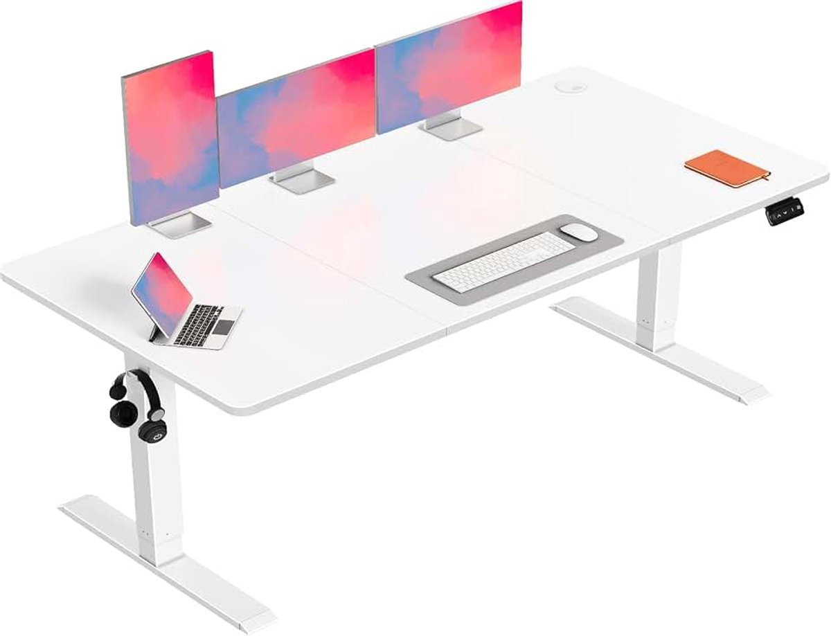 Flamaker In hoogte verstelbaar bureau, elektrisch bureau, in hoogte verstelbaar, voor sta-zits, computertafel met geheugenfunctie, stabiele tafel, staand bureau, 160 x 70 cm, wit